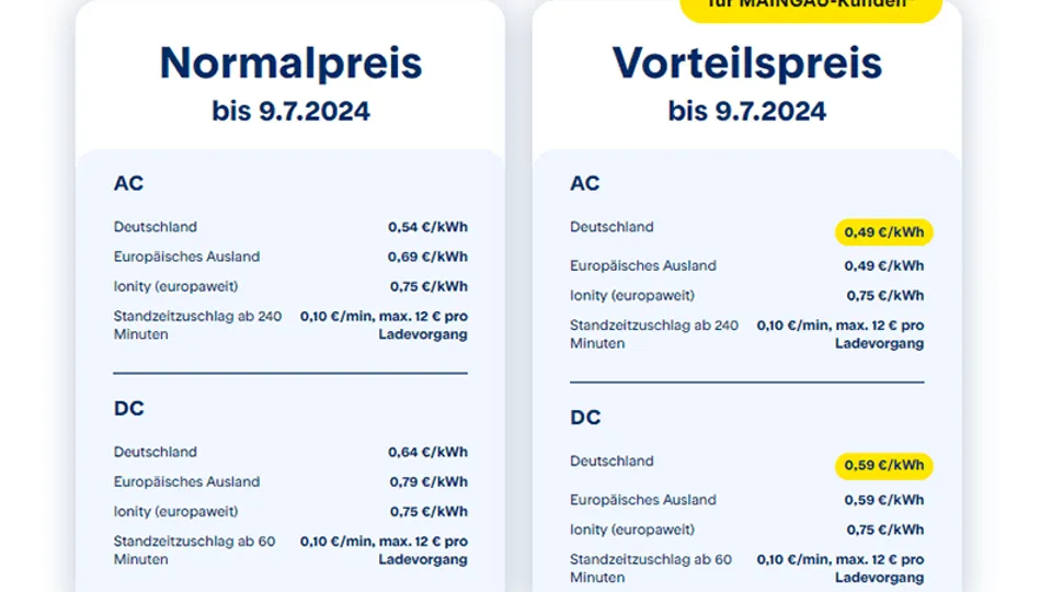 Alter Maingau Ladetarif bis 09.07.2024